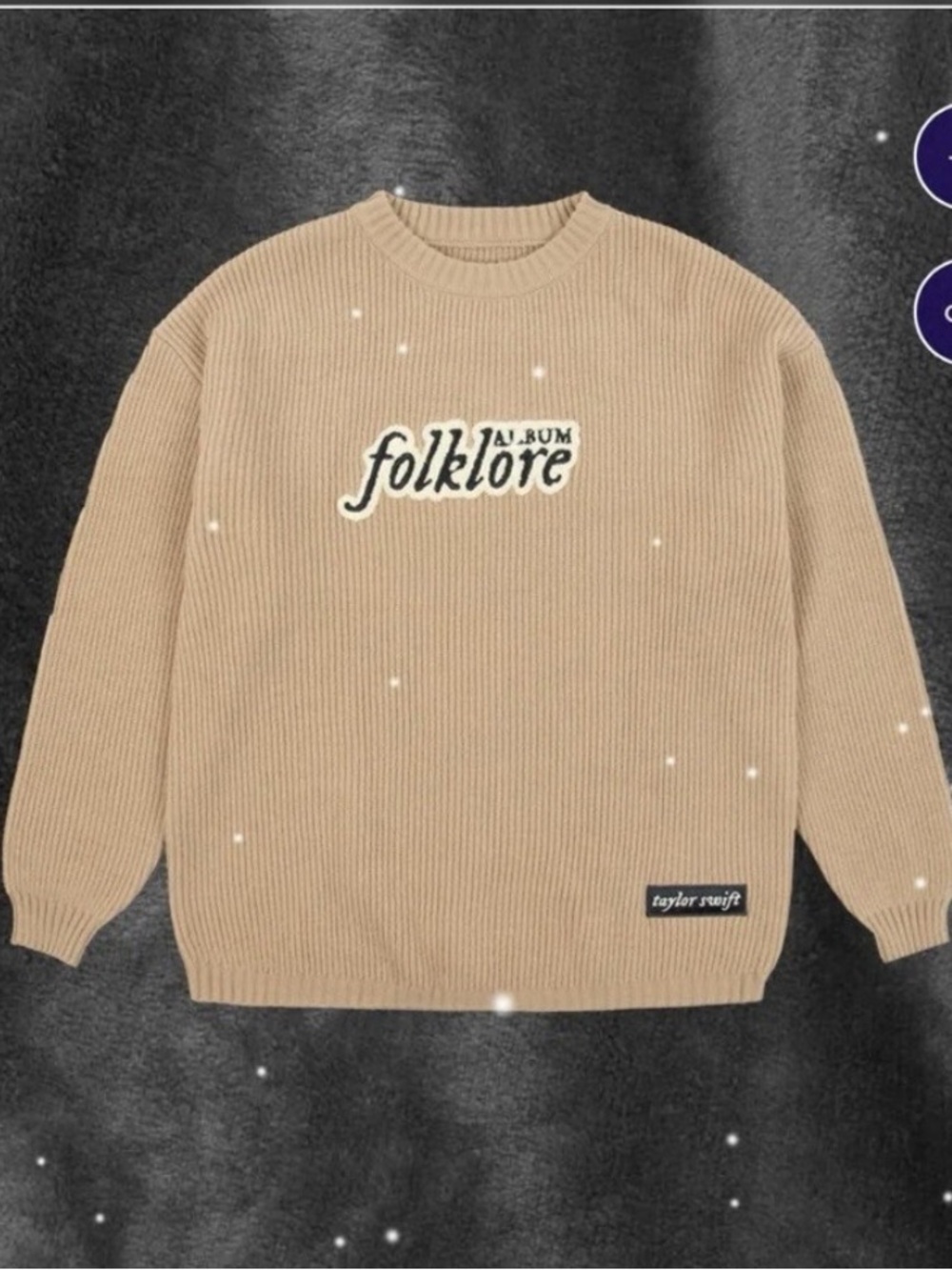 Taylor Swift Folklore Beige Chenille Patch Crewneck Sweater Medium